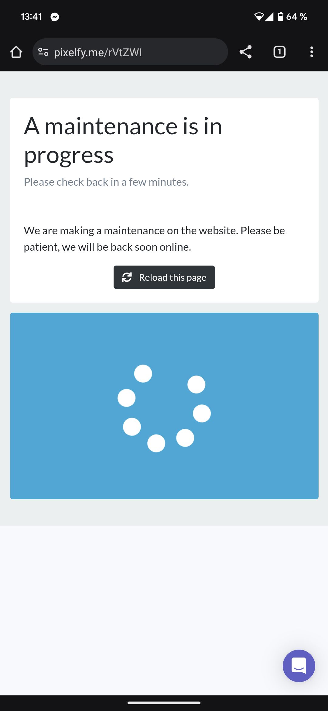 Schreenshot der Website im Wartungsmodus