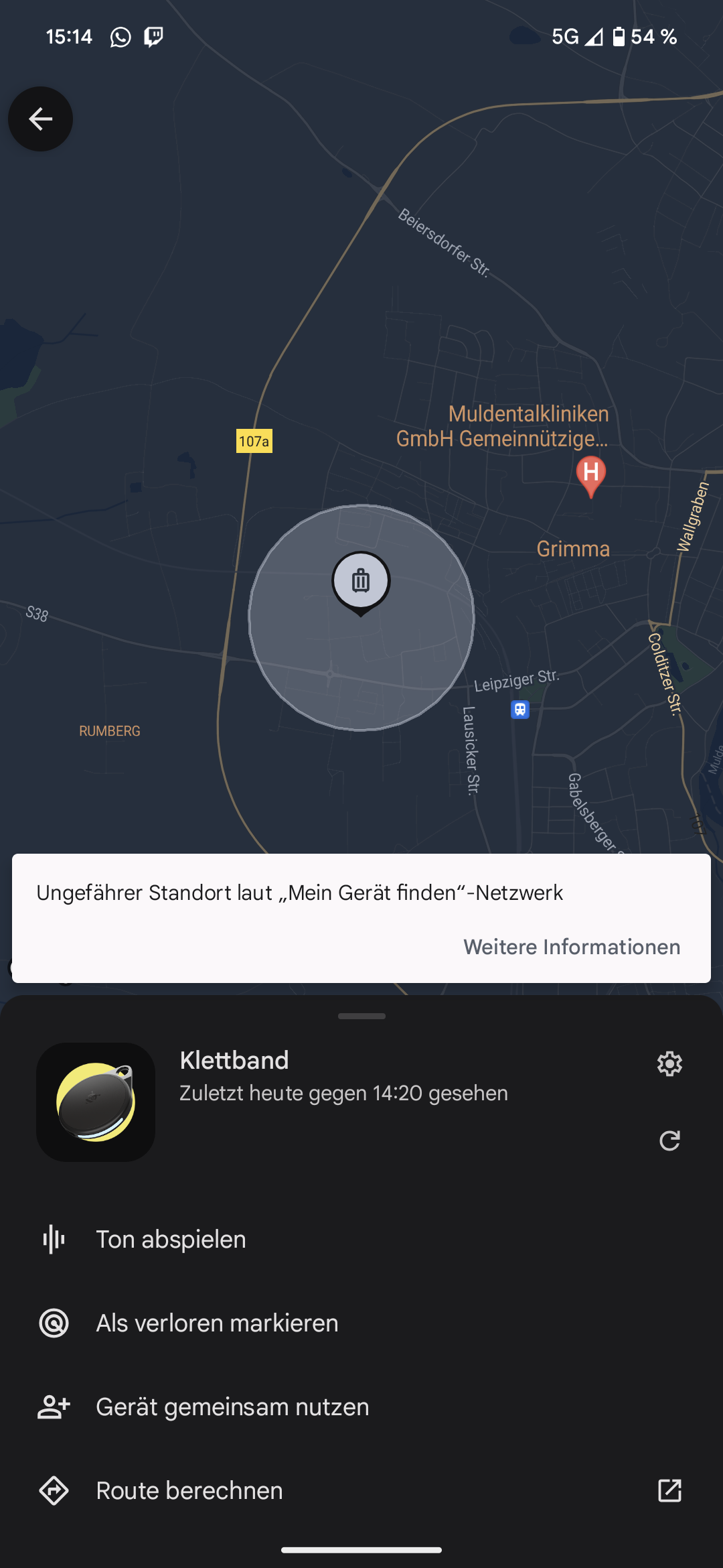 Schreenshot der Ortung